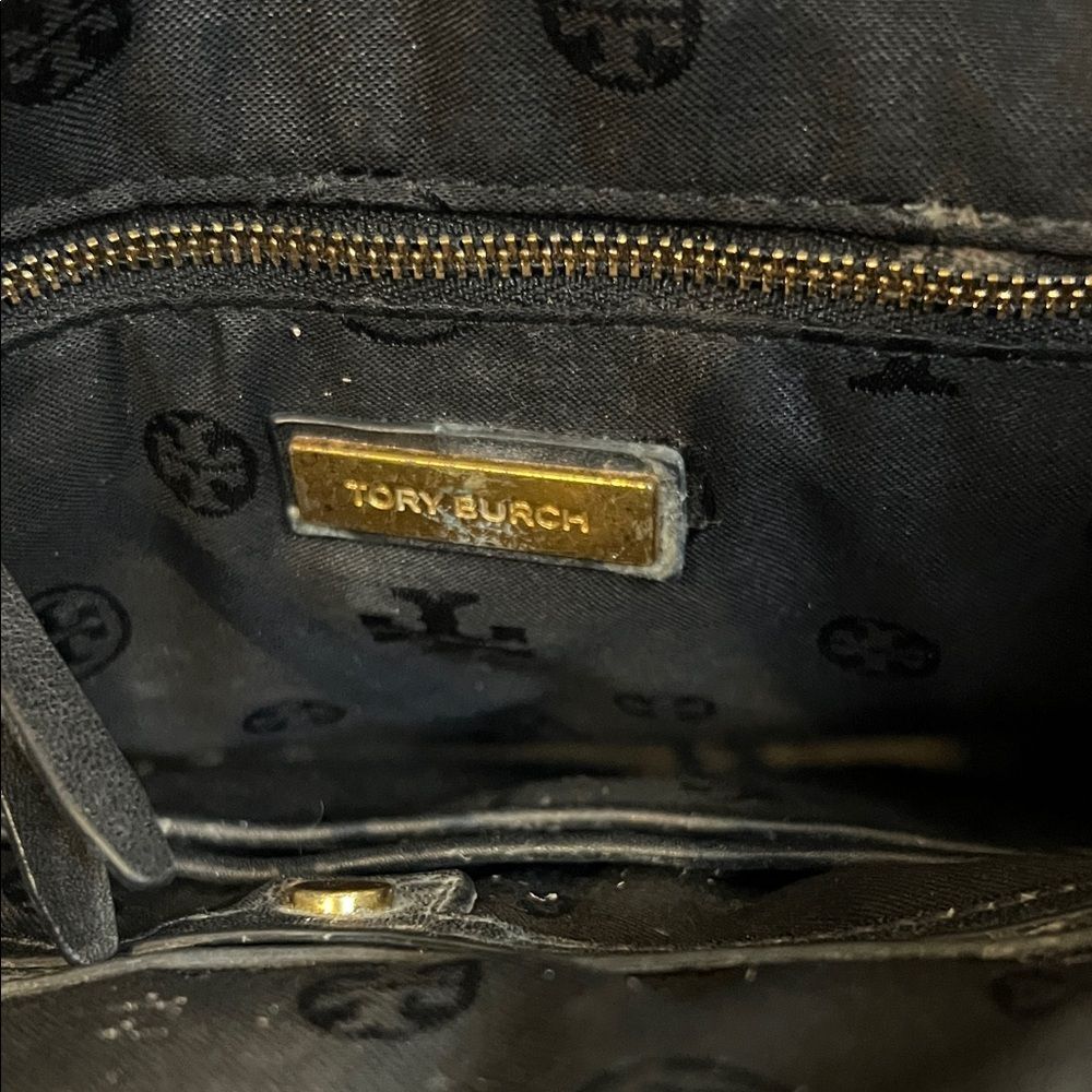 Tory Burch Croc Embossed Black Leather Mini Backpack Purse Gold Logo Casual Luxe - Picture 14 of 16